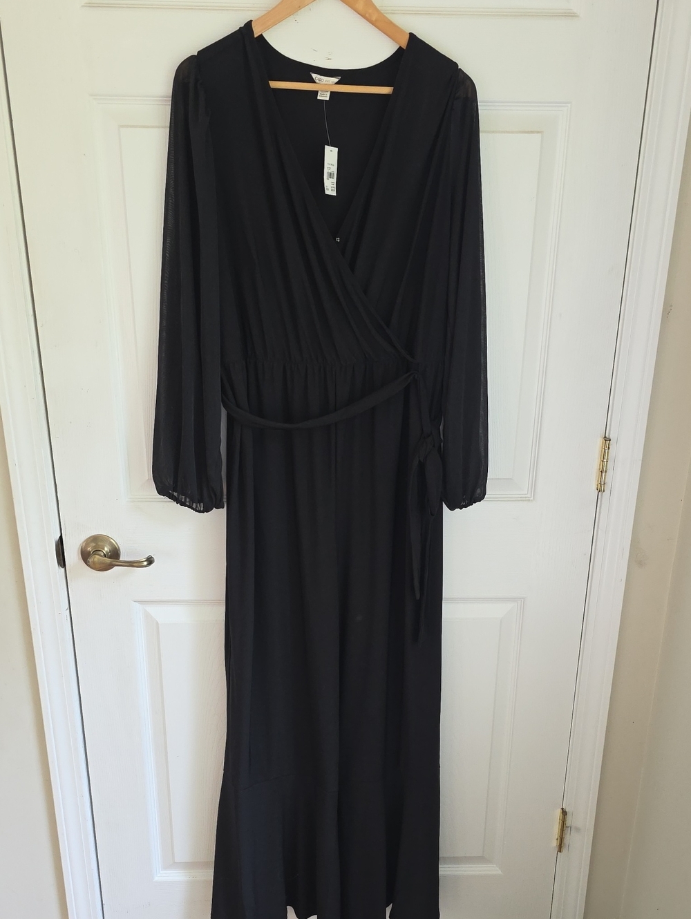 Cato Black Wrap Jumpsuit with Sheer Long Sleeves